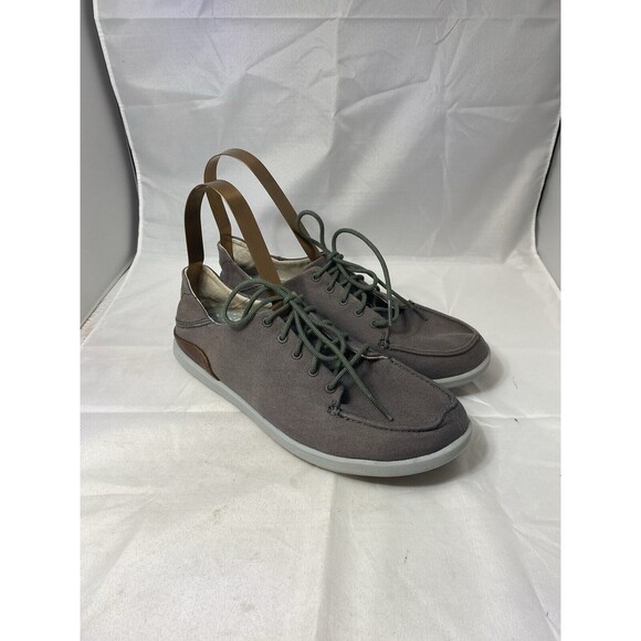 Olukai Manoa grey Leather Sneaker Lace Up Sz 8 US 41 EU Men’s Comfort - Picture 1 of 9